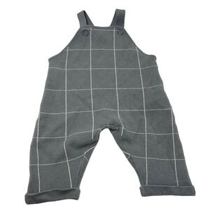 Zara Kids Baby Gray and White Windowpane Grid Pattern Overalls